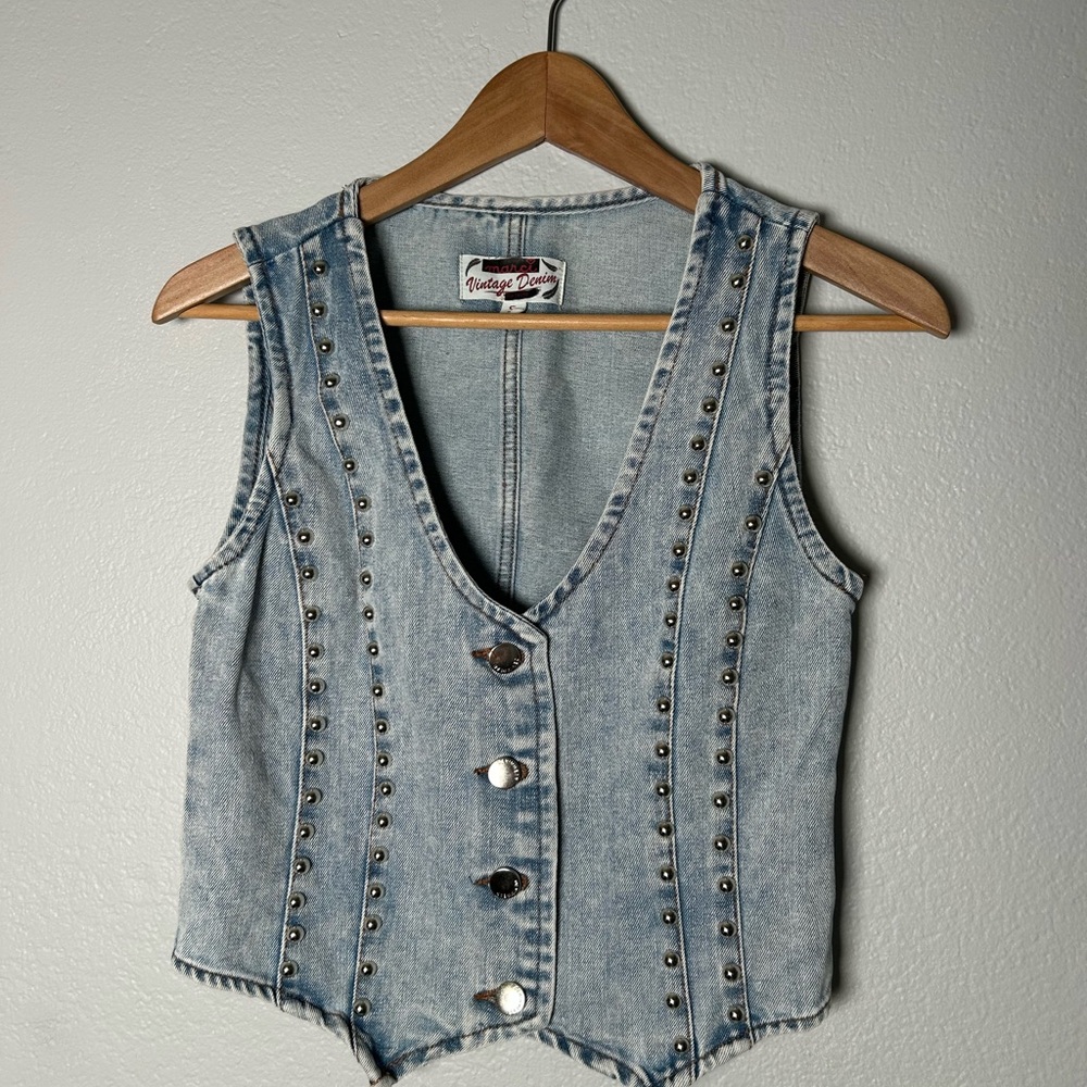 Marci Vintage fitted Denim Vest with Studs